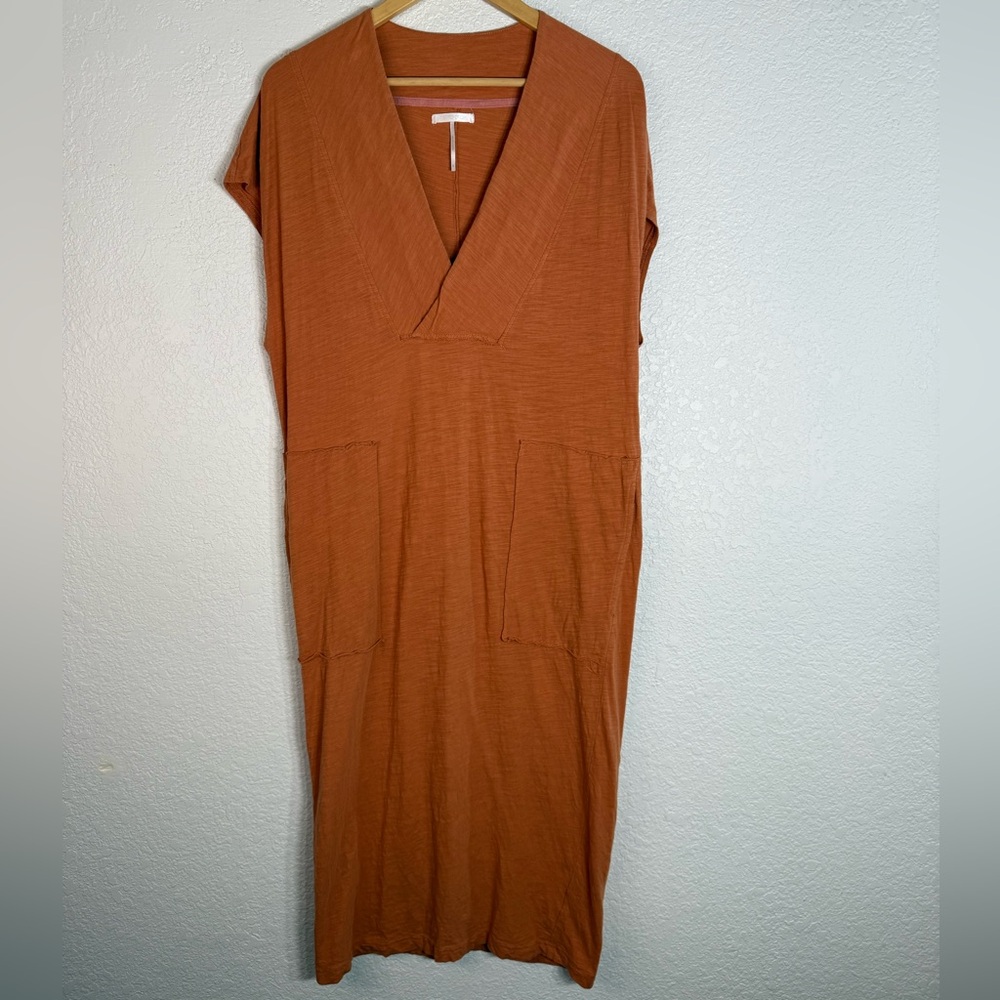 Stitchdrop Crossover V-Neck Cotton Midi Dress Women’s Small Pockets Casual